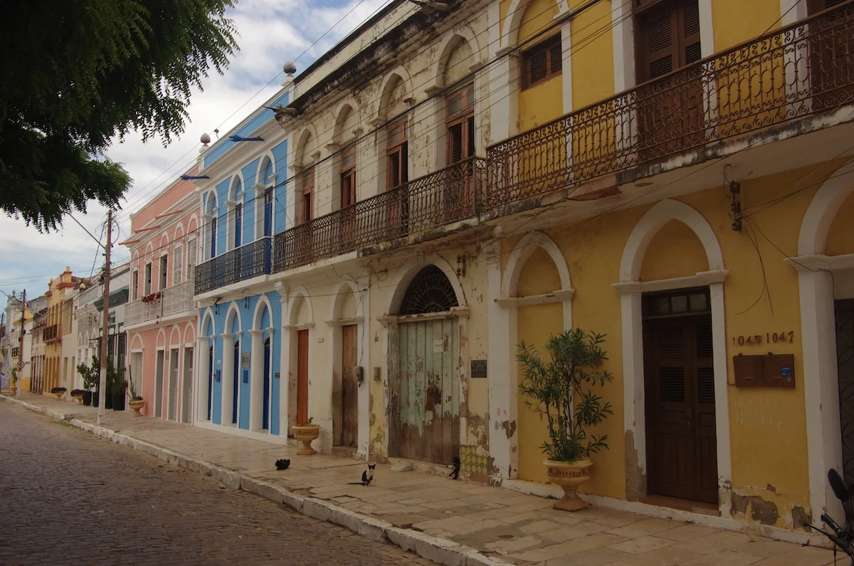 Vibrant street scene in Brazil, showcasing the rich colors and lively culture of the community, providing a glimpse into the local life and atmosphere.