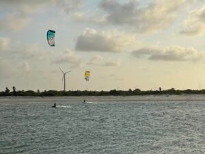 Two kitesurfer enjoying the sunset in brazil during kitevoyage kitecamp