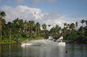 Wakeboarder riding in Siargao Wakepark