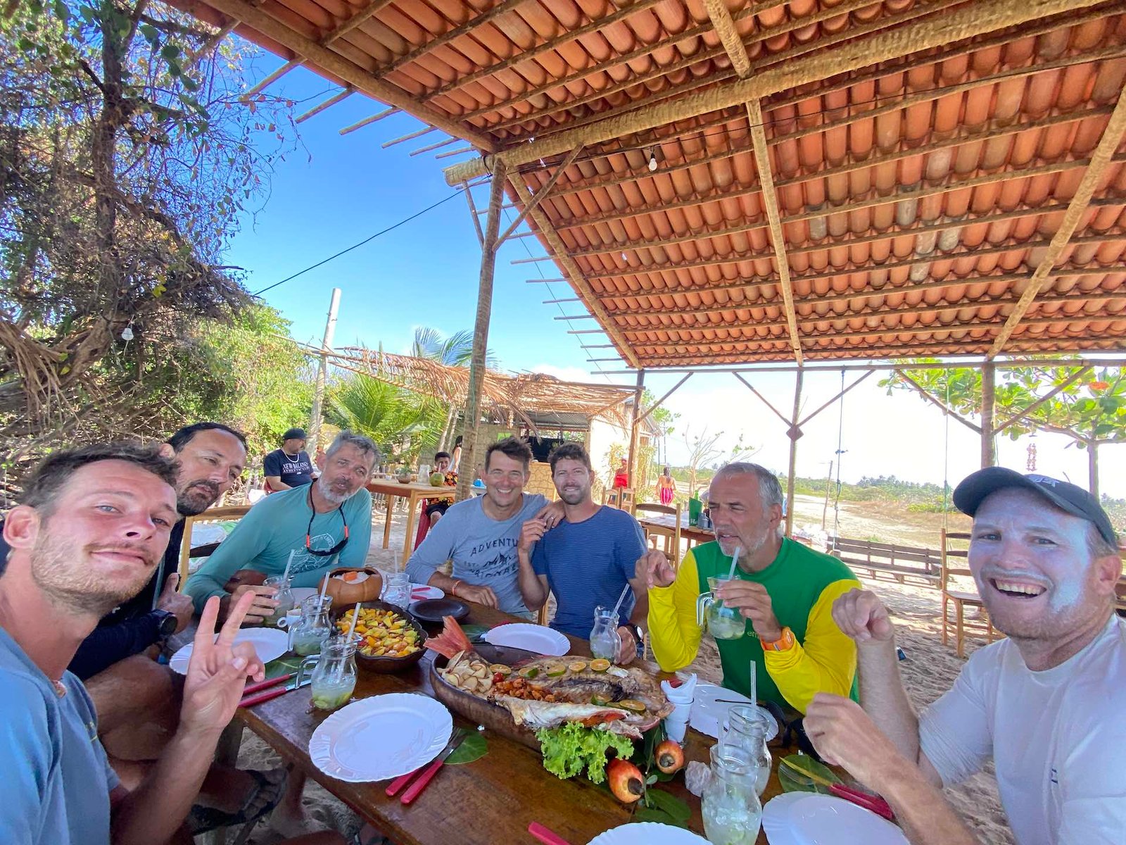 kitesurf group enjoying a nice meal in Brazil between two kitesurf session